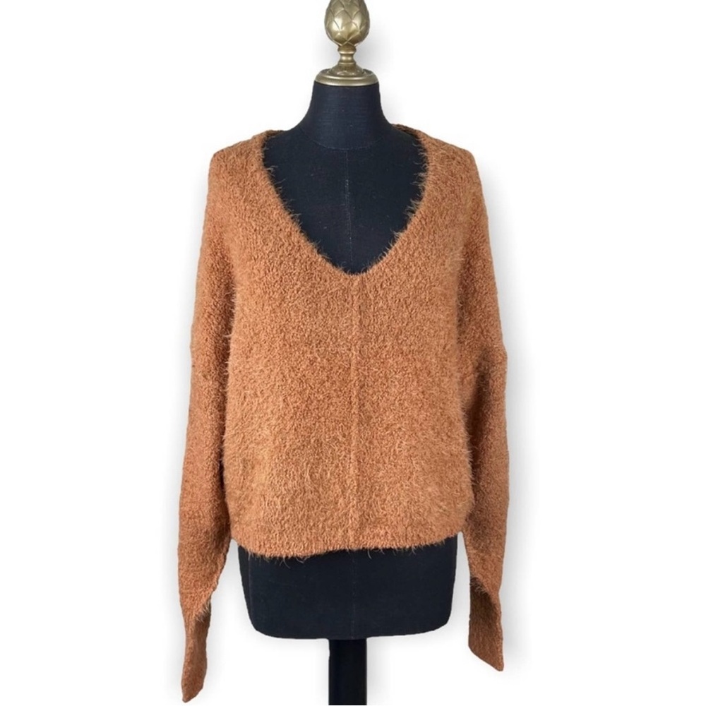 Free People Sweater Orange Soft Long Sleeve V Neck Size Small